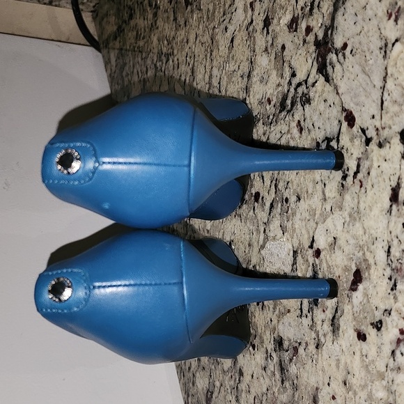 NEW Nine West pointed-toe pumps high heels women's size 6 blue leather - Picture 3 of 7